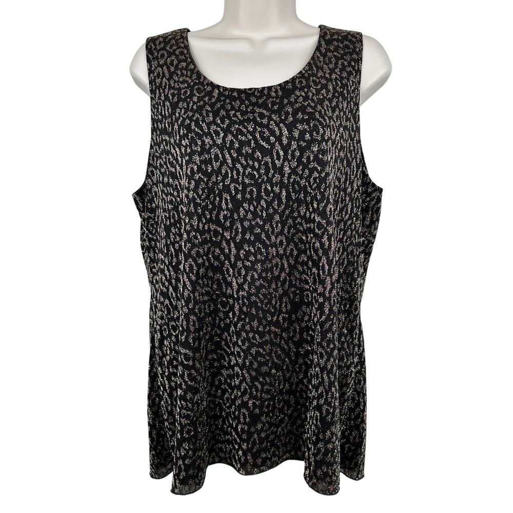 Chico's Travelers Tank Top Blouse Shimmer Metallic Gold Black Chico 2 US L